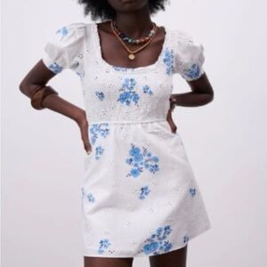 Zara Floral Blue and White Dress